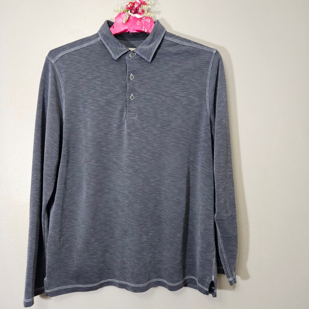 Tommy Bahama Men’s M Long Sleeve Polo Shirt Gray Modal Blend Pullover Knit
